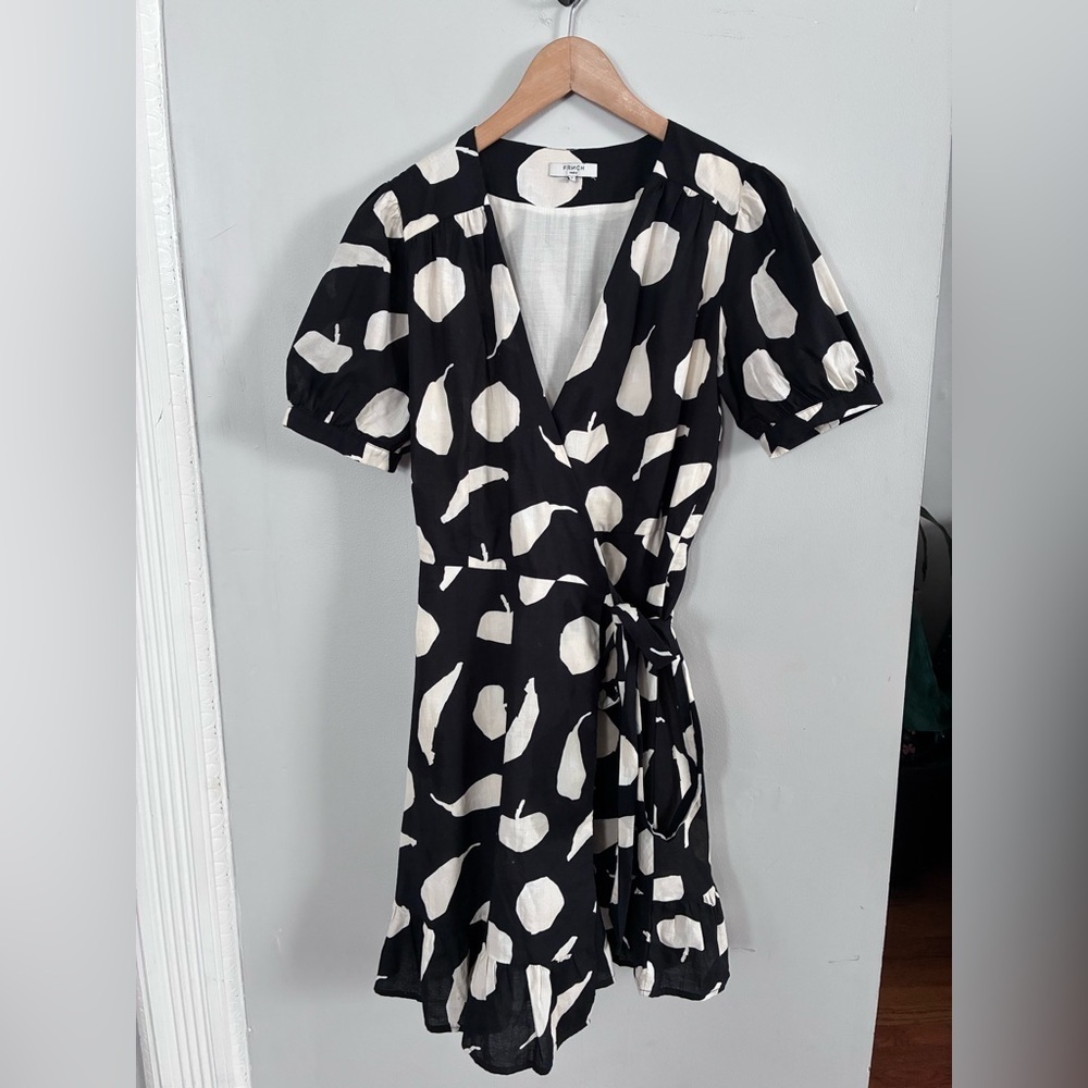 FRNCH Paris Anara Black and Ivory Fruit Wrap Dress Sz Medium - Picture 3 of 7
